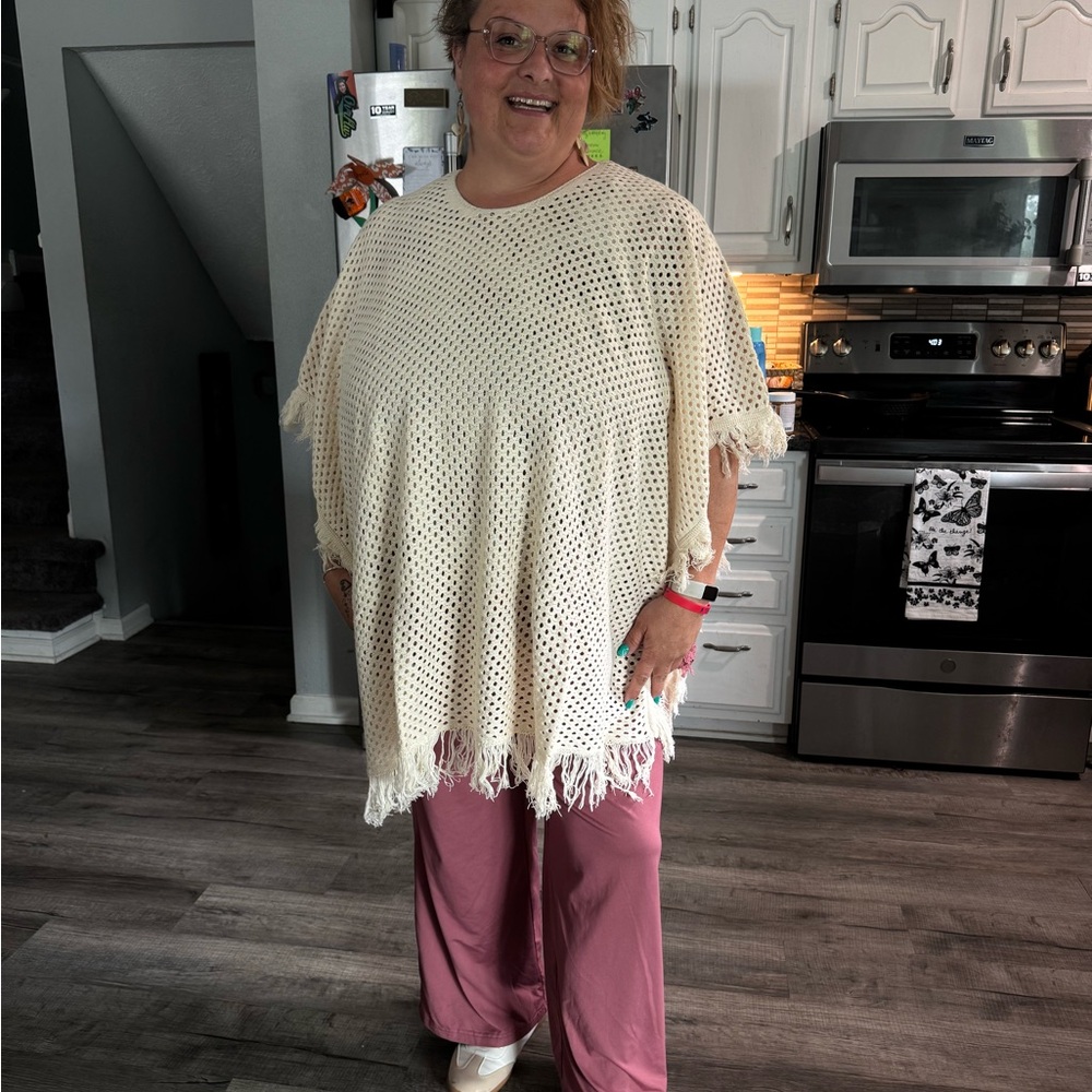 Cream Fringe Poncho